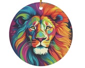Rainbow Lion Ceramic Ornament