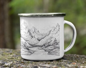 Mountain and Stream Enamel Camping Mug | Nature Lover Gift | Outdoors