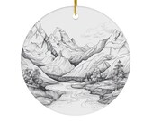 Mountain and Stream Ceramic Ornament