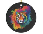 Rainbow Tiger Round Ceramic Ornament