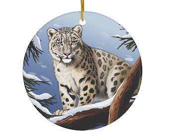 Snow Leopard Ceramic Ornament | Wildlife Christmas Tree Decoration