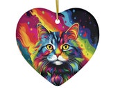 Rainbow Cat Ceramic Ornament