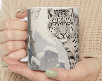 Snow Leopard Mug / Ukiyo-E Style Art / Animal Lover Gift