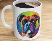 Custom Pet Name, Boxer Dog Ceramic Mug, Personalized Pet Coffee Cup, Dog Lover Gift, Colorful Background