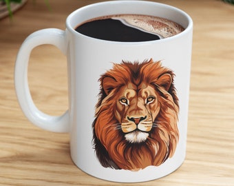 Regal Lion Mug | Ceramic 11 oz | Big Cat Art | Gift for Lion and Animal Lover
