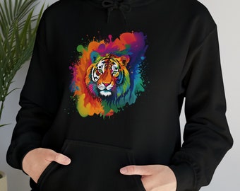 Rainbow Tiger Black Hoodie | Unisex Sweatshirt | Tiger Lover Gift | Big Cat Art