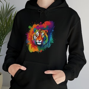Rainbow Tiger Black Hoodie / Hooded Sweatshirt / Gift for Animal Lover