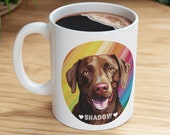 Colorful Chocolate Lab Ceramic Mug, Personalized Dog Lover Gift, Custom Pet Name Coffee Cup, Puppy Owner Present