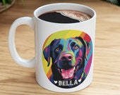 Colorful Ceramic Mug with Customizable Black Lab Design, Pet Lover Gift, Personalized Coffee Cup, Dog Owner Present, Animal Themed