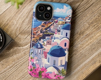 iPhone 15 Case / Santorini Cityscape / MagSafe iPhone Case for 13, 14, 15 models