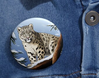 Snow Leopard Pin | Jacket Backpack Button | Gift for Animal Lover | Big Cat