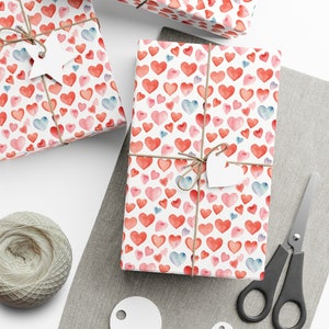 Watercolor Hearts Wrapping Paper / Valentine&#39;s Day Gift Wrap