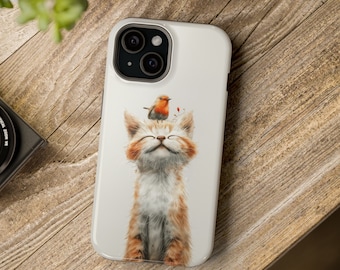 iPhone 15 Case / Whimsical Cat and Bird MagSafe Case / Fits iPhone models 13, 14, 15