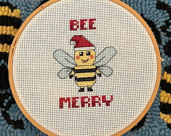 Bee Merry Cross Stitch Pattern / PDF Download / Christmas Holiday Cross Stitch