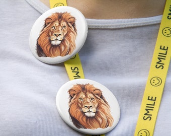 Regal Lion Button / Gift for Animal Lover / Pin for Denim Jacket, Bag, Backpack