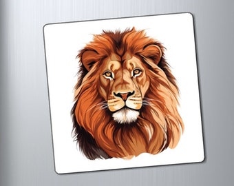Regal Lion Square Magnet | 2 Sizes | Big Cat | Wildlife Art Gift
