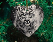 Ceramic Ornament Snow Leopard in a Blizzard Charcoal Sketch