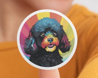 Rainbow Toy Poodle / Round Vinyl Indoor Outdoor Sticker / Perfect for Dog Lovers / Black Poodle