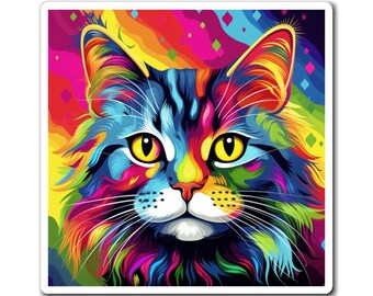 Rainbow Cat Magnet / Square Fridge Magnet / Dorm or Home Decor / Gift for Cat Lover