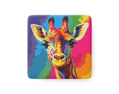 Rainbow Giraffe Porcelain Square Magnet