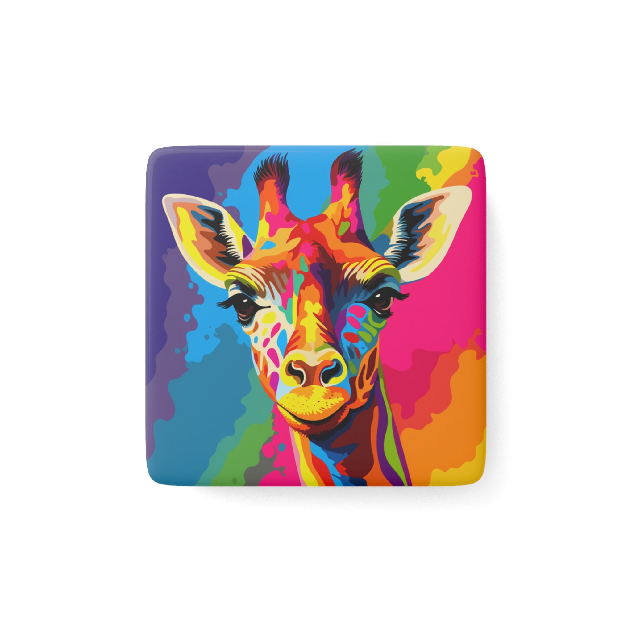 Rainbow Giraffe Porcelain Square Magnet
