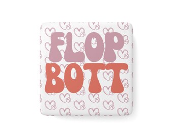 Flop Bott Magnet / Square Porcelain Fridge Decoration / Funny Dogs and Pets / Gift for Animal Lover