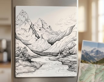 Mountain and Stream Square Magnet | Nature Lover Gift | Hiker Outdoors