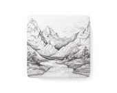 Mountain and Stream Square Porcelain Magnet