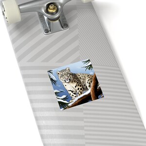 Snow Leopard Sticker / Square Vinyl Indoor Outdoor / Gift for Animal Lover / For Water Bottle Laptop Skateboard image 3