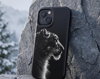 Coque iPhone léopard des neiges MagSafe | Profil Art | Convient à 13 14 15 16