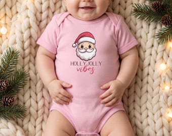 Holly Jolly Vibes Santa Baby Bodysuit, Baby's First Christmas Outfit, Cute Santa Onesie, Newborn Holiday Gift