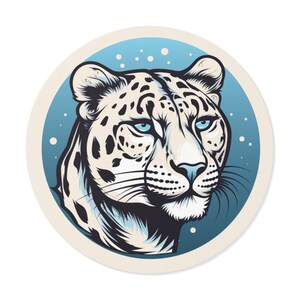 Snow Leopard Sticker / Round Vinyl / Gift for Animal Lovers / Water Bottle Laptop Skateboard