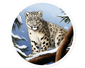 Snow Leopard Sticker / Round Vinyl Indoor Outdoor / Gift for Animal Lover / Home, Office, Dorm Decor