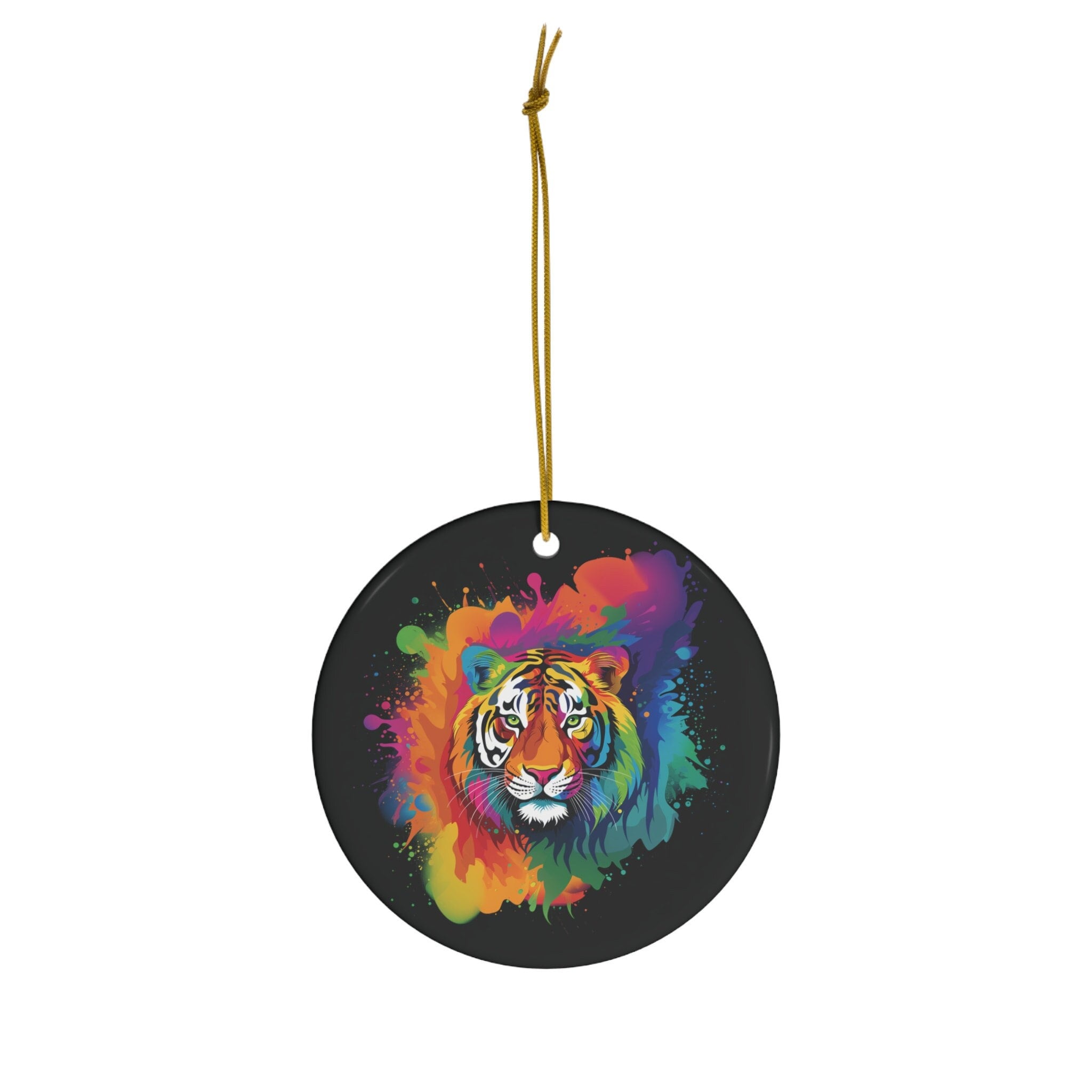 Rainbow Tiger Round Ceramic Ornament