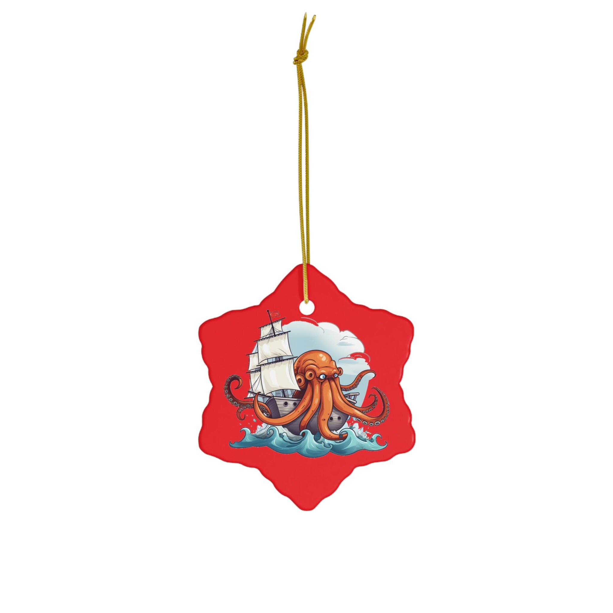 Orange Kraken Ornament Red Ceramic