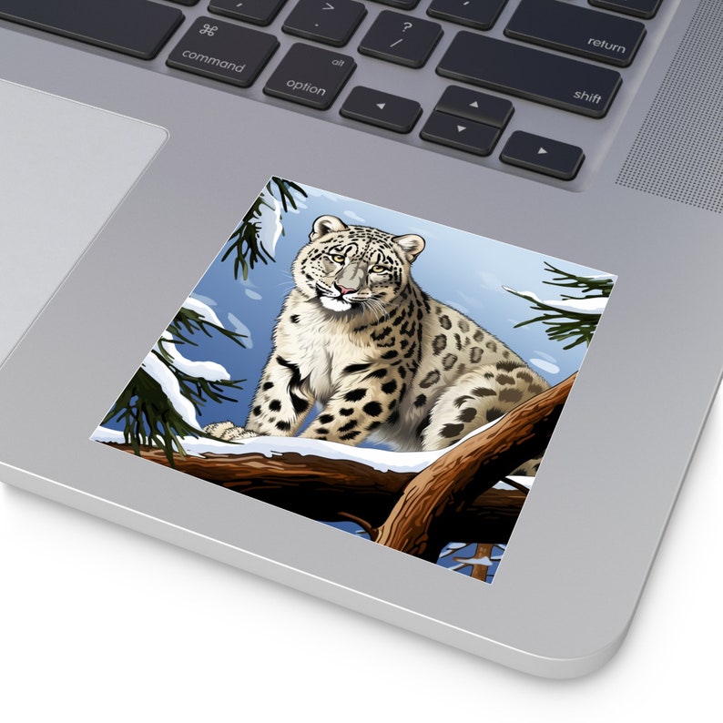 Snow Leopard Sticker / Square Vinyl Indoor Outdoor / Gift for Animal Lover / For Water Bottle Laptop Skateboard image 8