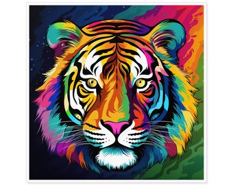Dark Rainbow Tiger Square Sticker | Vinyl | Tiger Lover Gift | Water Bottle Laptop