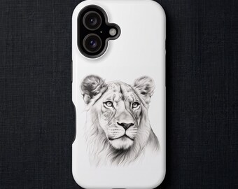 Regal Lioness MagSafe iPhone Case | Elegant Line Drawing | Big Cat | Animal Lover | iPhone 16 17 18