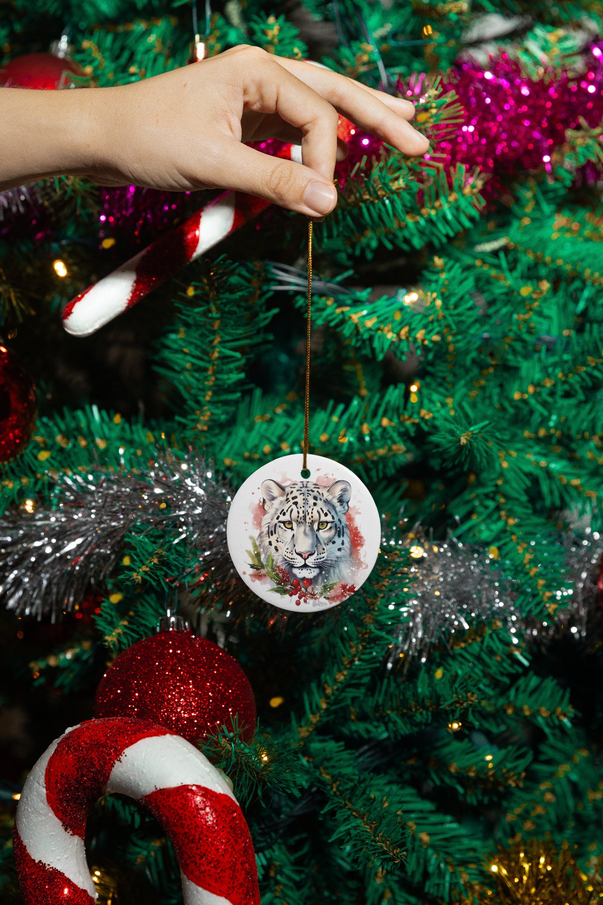 Holiday Snow Leopard Ornament