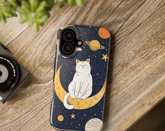 Cat on the Moon iPhone Case | Celestial Cat Art | Cat Lover Gift