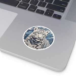 Snow Leopard Sticker / Round Vinyl Indoor Outdoor / Gifts for Animal Lovers / Big Cats / Block Print Art image 8