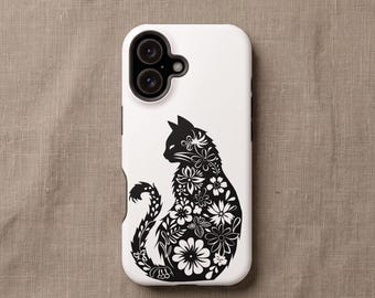 Floral Cat MagSafe iPhone Case | Cat Lover Gift | Fits iPhone 16 17 18
