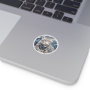 Snow Leopard Sticker / Round Vinyl Indoor Outdoor / Gifts for Animal Lovers / Big Cats / Block Print Art image 5