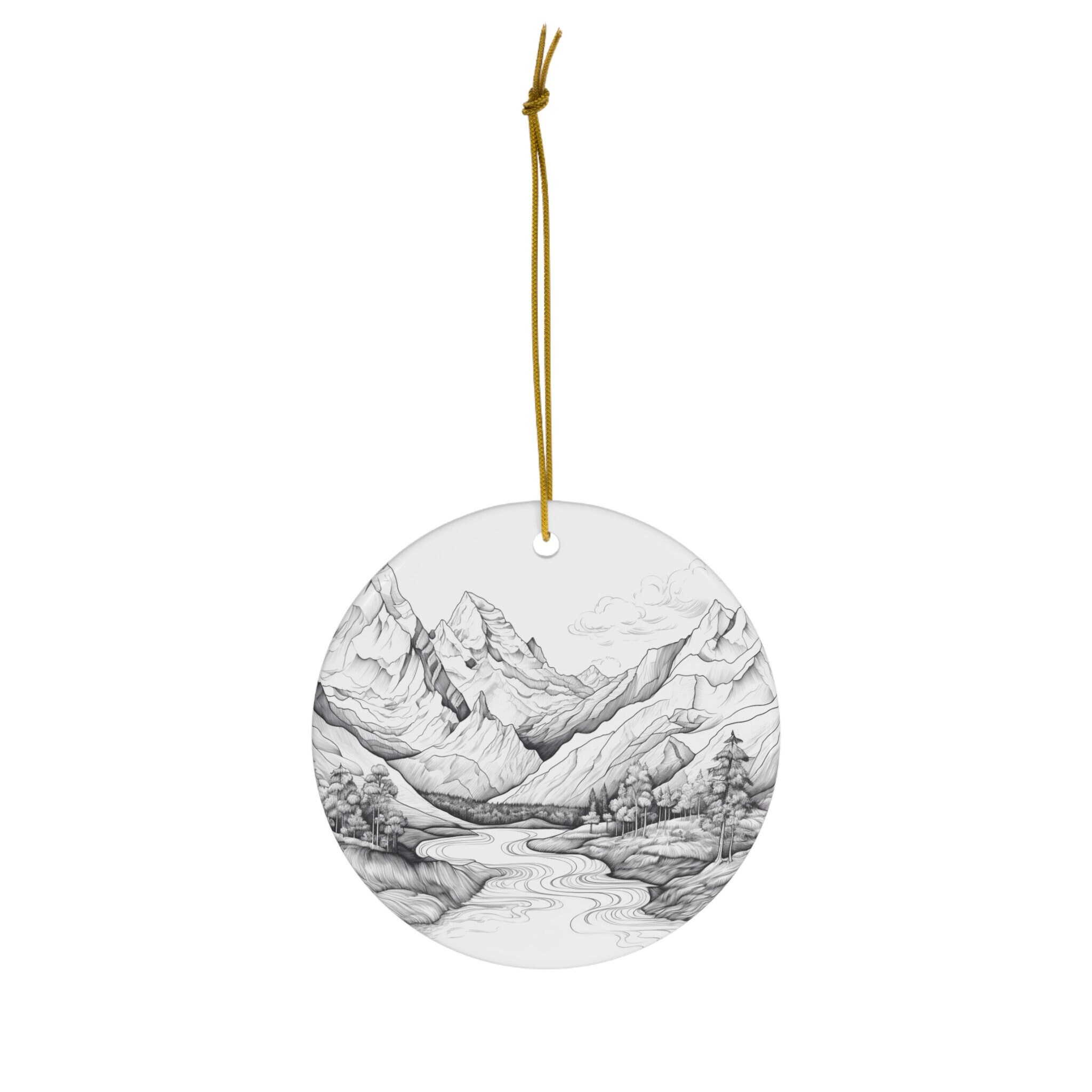 Mountain and Stream Ceramic Ornament