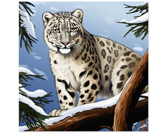 Snow Leopard Sticker / Square Vinyl Indoor Outdoor / Gift for Animal Lover / For Water Bottle Laptop Skateboard