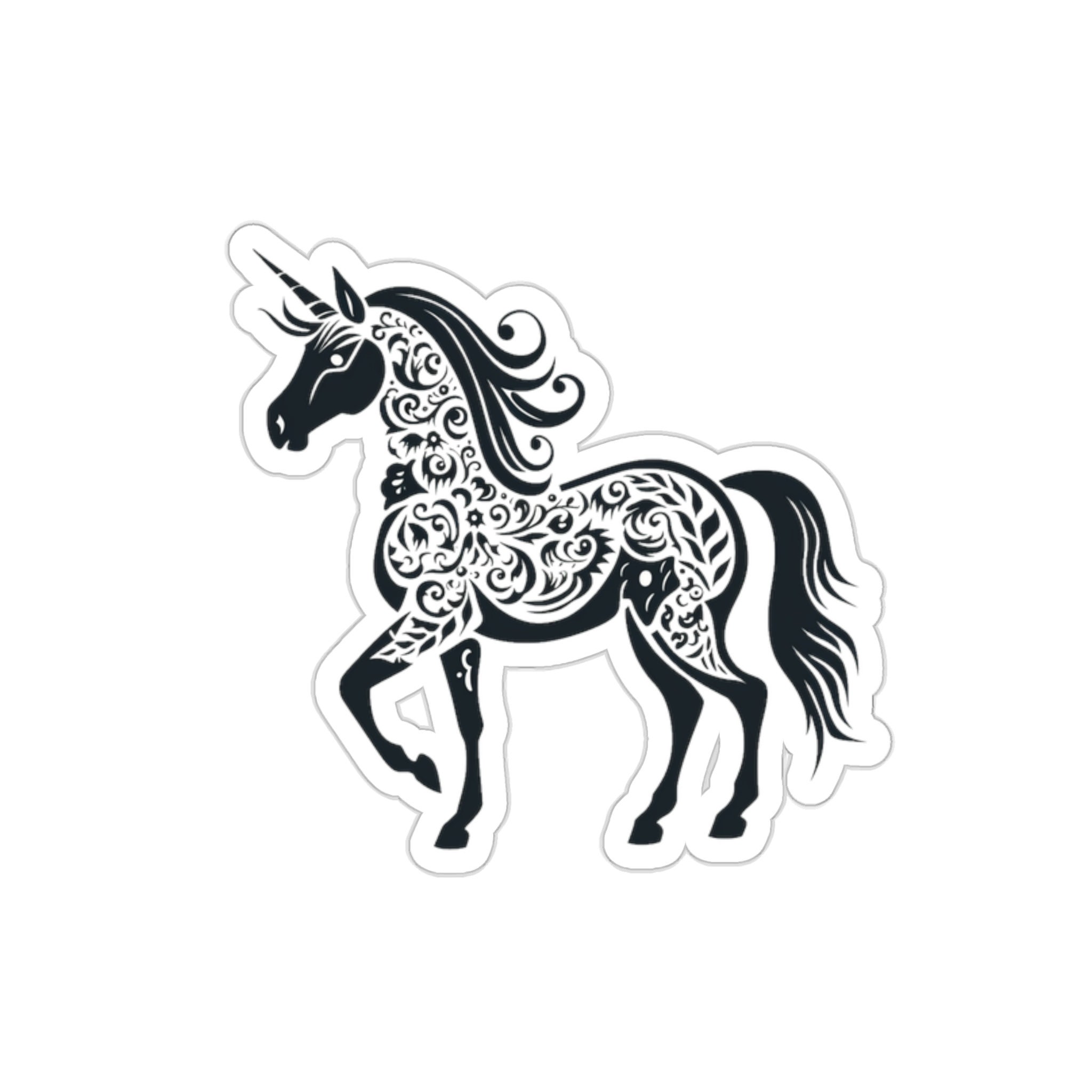 Unicorn Sticker Curled Mane Block Print Style