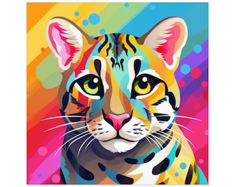 Rainbow Ocelot Square Vinyl Sticker | Indoor Outdoor | Big Cat Art Gift