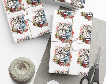 Holiday Snow Leopard Gift Wrap Paper / Gifts for Animal Lovers / Holiday Wrapping Paper