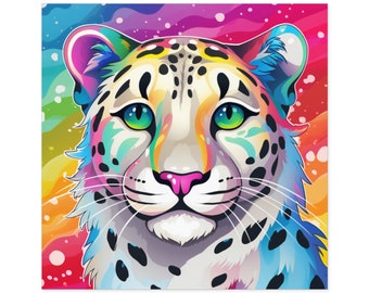 Rainbow Snow Leopard Sticker | Square Vinyl | Snow Leopard Gift | Water Bottle