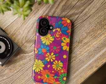 Groovy Retro Floral iPhone Case | MagSafe | Flower Power | Colorful Phone Case
